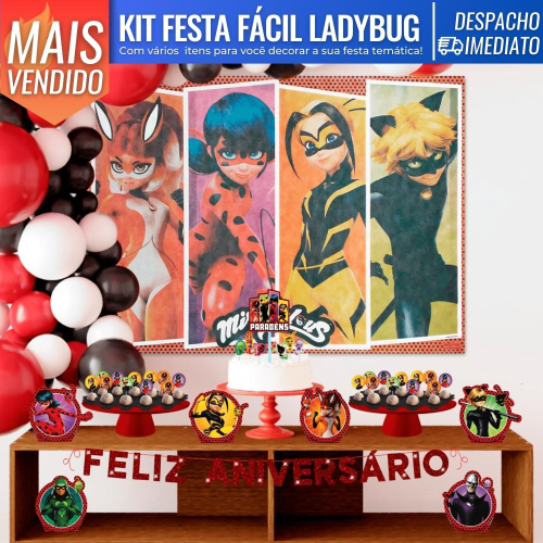 8 Cachepots Centro de Mesa Porta Doces LadyBug Cat Noir Grande Festa De  Aniversário - Fantasia Kids