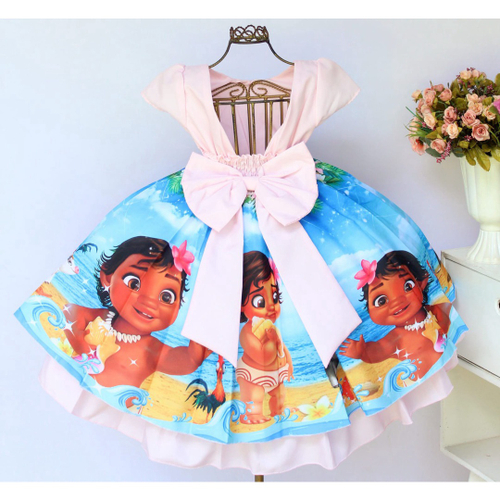 Vestido Infantil Menina Moana Adulta E Baby + Tiara em Promoção na