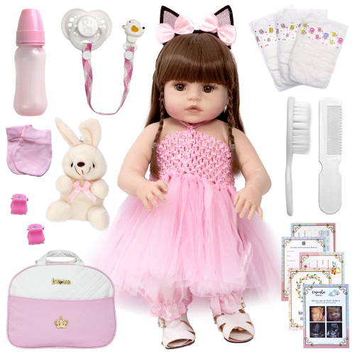 Bebe Real Reborn Corpo Silicone Cabelo Castanho Eloise Baby