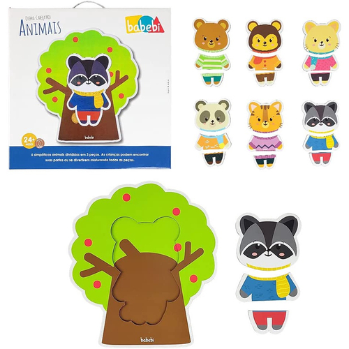 Quebra Cabeça Infantil De MDF Mix Animais 18 Pçs Babebi 6004