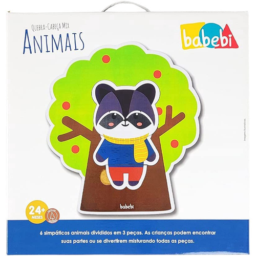 Quebra Cabeça Infantil De MDF Mix Animais 18 Pçs Babebi 6004