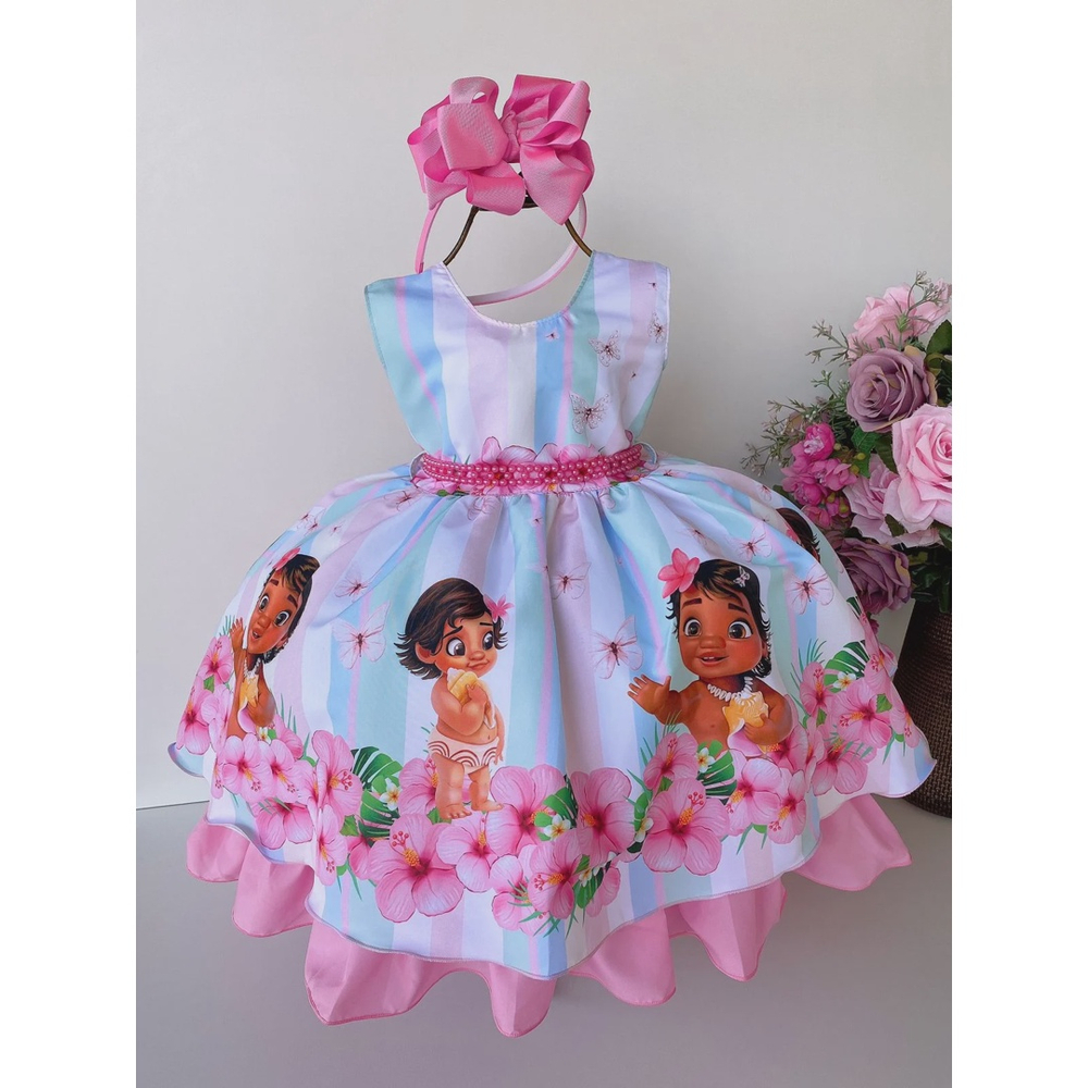 Fantasia Moana Baby Infantil Vestido Roupa Festa