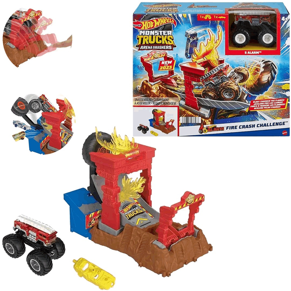 hot wheels monster trucks arena smashers fire crash challenge