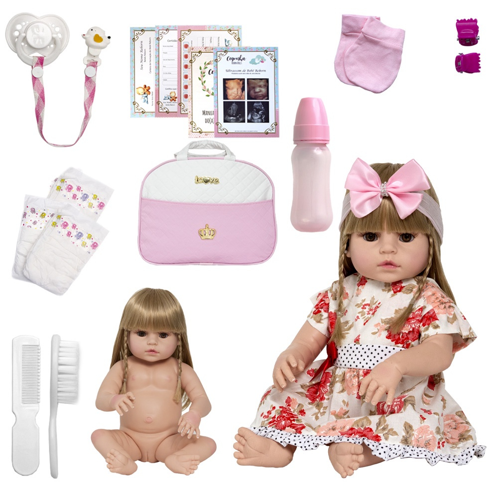 Bebe Reborn Realista Menina Loira 20 Itens Bolsa Maternidade - USA