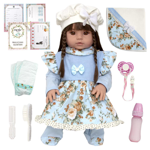 Boneca - Bebê Real Reborn - Roupa Azul - Roma Jensen - Bonecas