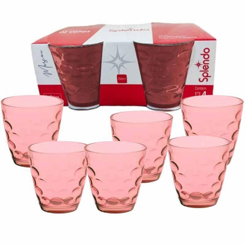 Jogo De Copos 6 Peças 600ml Mimo Coral 5263 Vidro Com Fundo Colorido