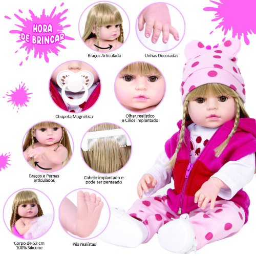 Boneca Bebe Reborn Silicone Girafinha Loira Com Vários Itens - Carrefour