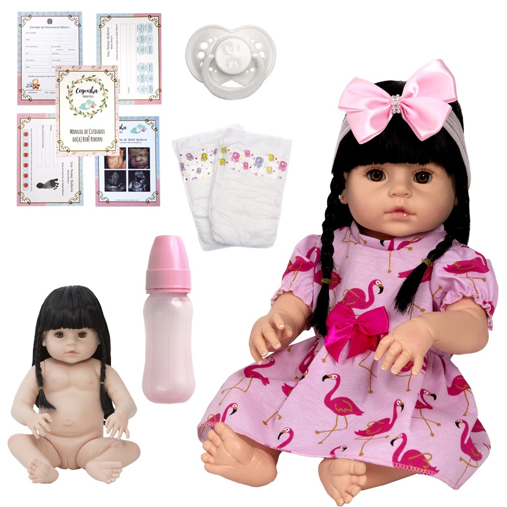 Bebê Reborn Menina Silicone, Boneca Banho Realista, Morena