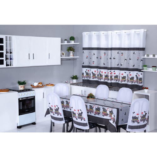 Kit Cozinha 3 Peças Estampadas 6 Lugares Oxford - Galinha em