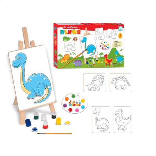 Kit Pintura Dinos com Cavaletes Tintas Telas Jogo Infantil