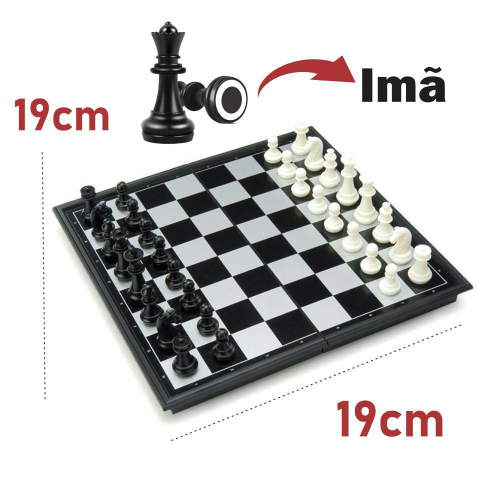 Jogo De Xadrez Magnético Dobrável Tabuleiro Portátil 25x25cm - R$ 59,89