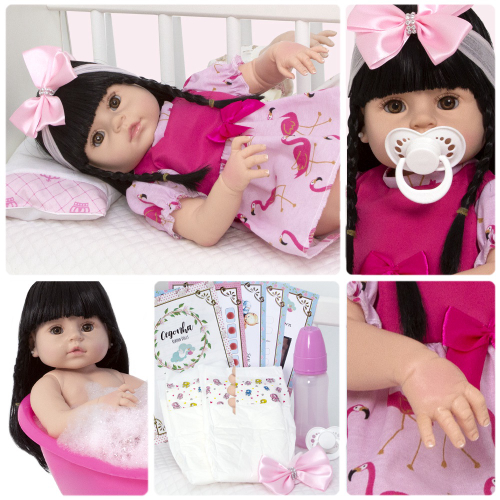 Bebe Boneca Reborn de Silicone Realista com Chupeta 13 Itens