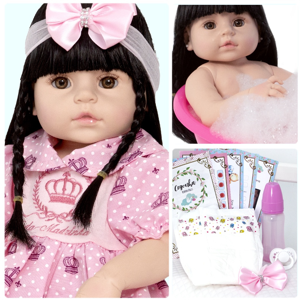 Bebe Reborn Menina Silicone Princesa Castanho Boneca Barata no Shoptime