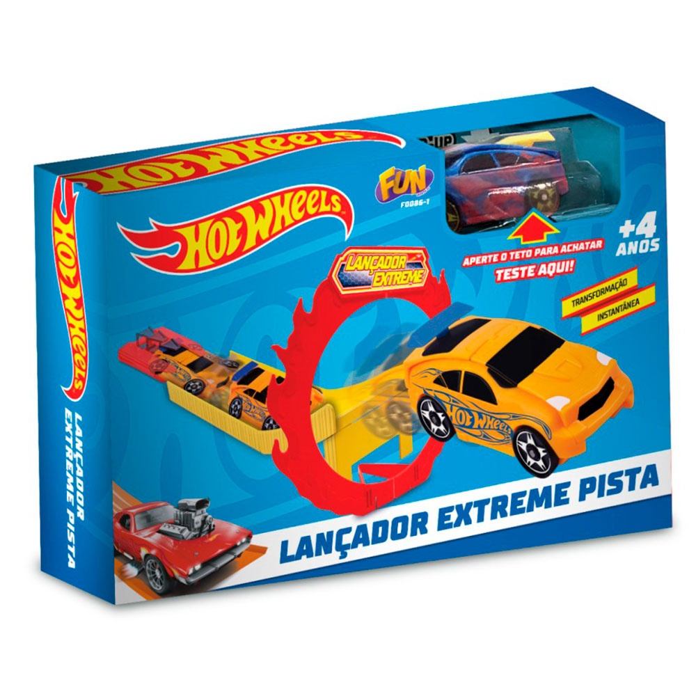 Carro Hot Wheels com Chave Lançador Azul - Fun Divirta-se