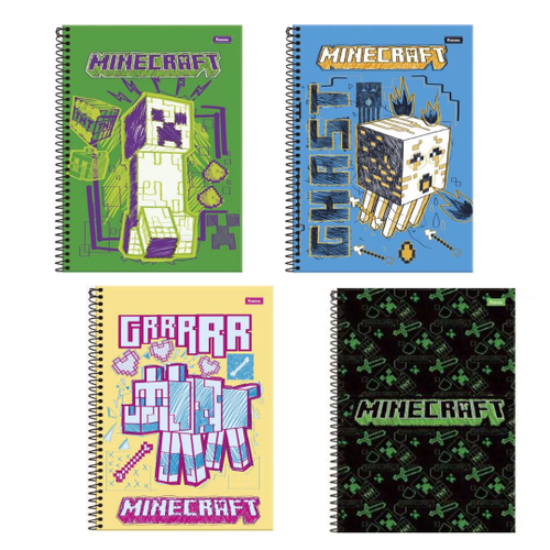 3 Caderno Minecraft Espiral + Brochura 1/4 + Caderno Desenho no Shoptime