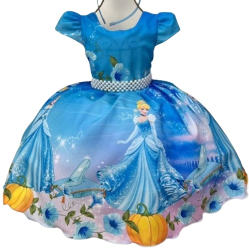 Fantasia Cinderela Vestido Princesa Azul Bordado Longo Luxo