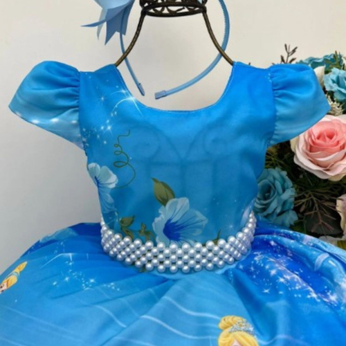 Fantasia Vestido Infantil Princesa Cinderela + Luvas + Coroa