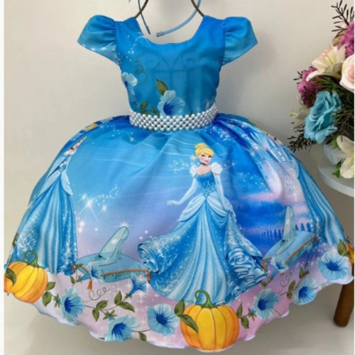 Vestido Fantasia Infantil Luxo Princesas Com Luva E Coroa