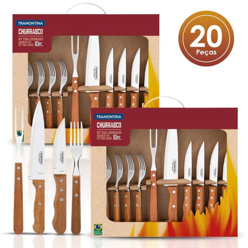 Kit para Churrasco 3 Peças Tramontina - Garfo, Pegador e Faca