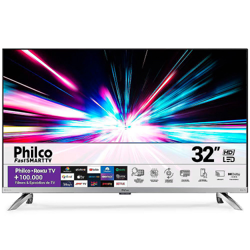 Smart TV Philco 32 HD dled Roku Fast Wi-Fi USB Prata - PTV32G7PR2CSBLH