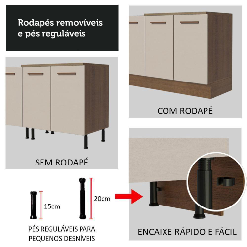 Armário De Cozinha Completa 310 Cm Madesa 01 Rustic/crema em
