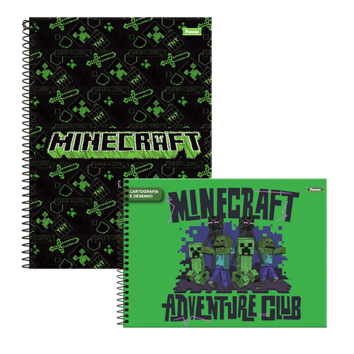 3 Caderno Minecraft Espiral + Brochura 1/4 + Caderno Desenho no Shoptime