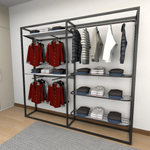 Closet araras, guarda roupas aberto industrial com 18 peças preto e branco fdprb86