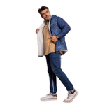 Jaqueta Masculina Pelúcia Jeans Forrada Pelinhos e capuz