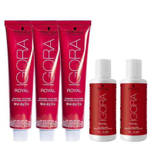 Kit Schwarzkopf Igora Royal HD 7.77, Água Oxigenada 30vol e Raposinha