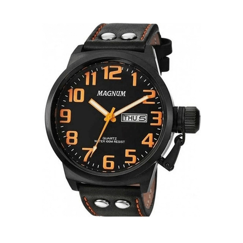 Relógio Magnum Analógico Masculino Dourado Pulseira de Couro Marrom  MA32952P