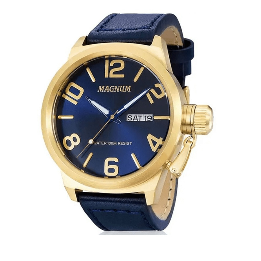 Relógio Magnum Masculino Ma34781l Dourado Azul Aço