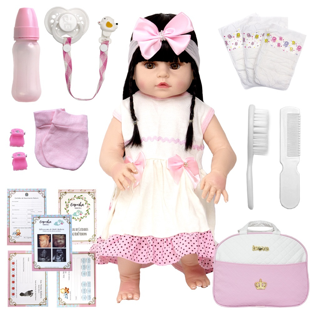 Bb Reborn Boneca Newborn Morena Kawaii Completa 23 Acessório em Promoção na  Americanas