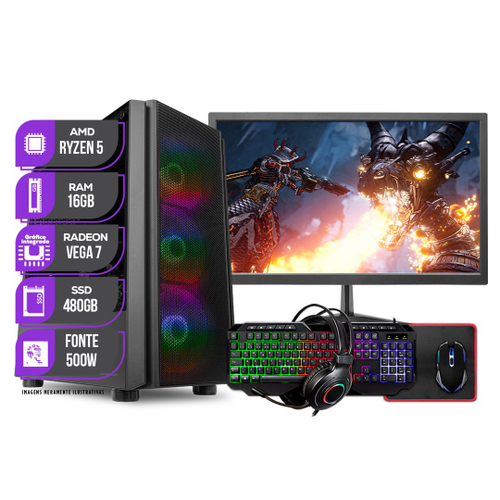 Pc Gamer Completo 3green Force amd Ryzen 5 16GB DDR4 Placa de vídeo Radeon  rx ssd 480GB Monitor 20 75Hz Fonte 500W 3GFO-028 em Promoção na Americanas