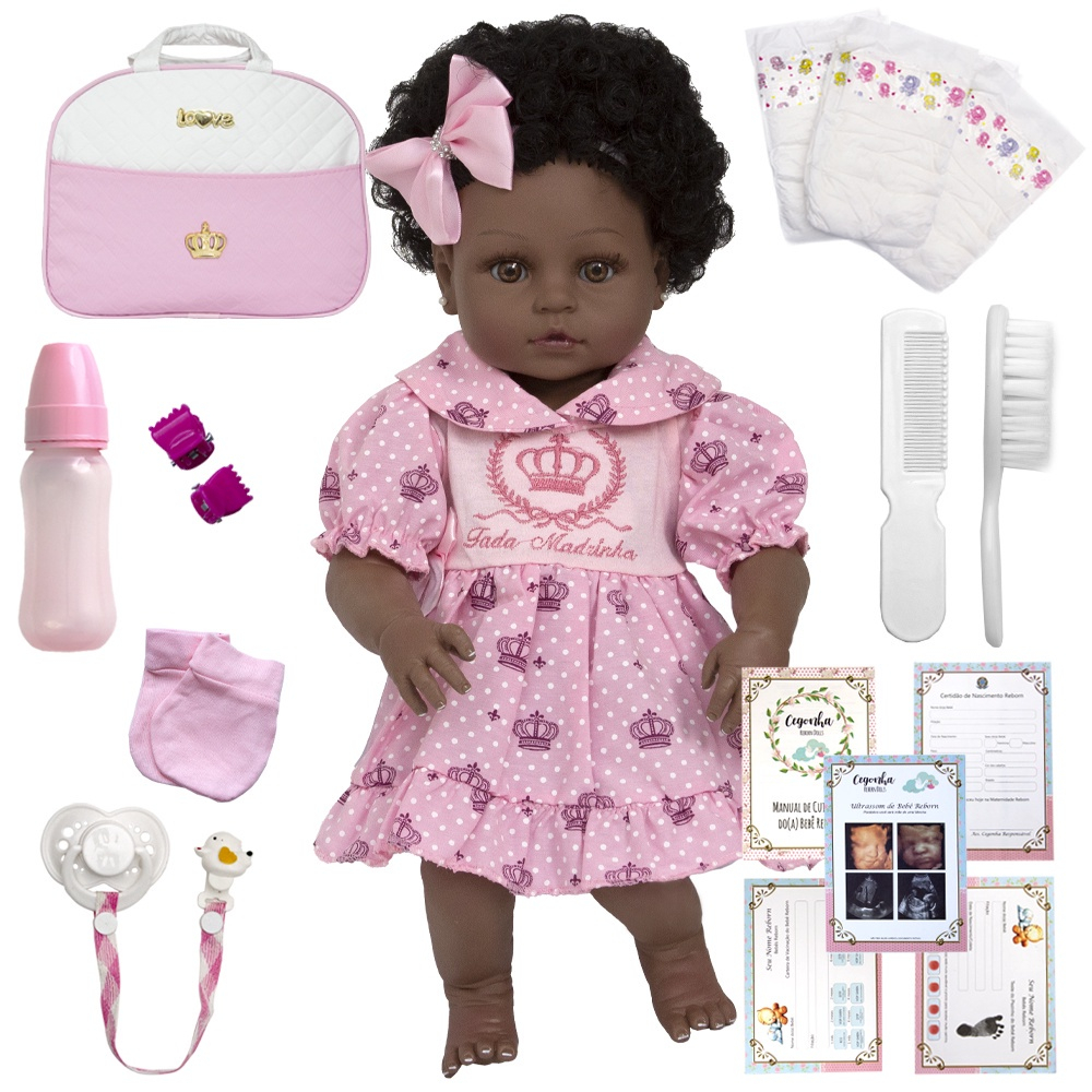 Bebe Reborn Negra Menina Realista Negra com Bolsa Novidade - ShopJJ -  Brinquedos, Bebe Reborn e Utilidades