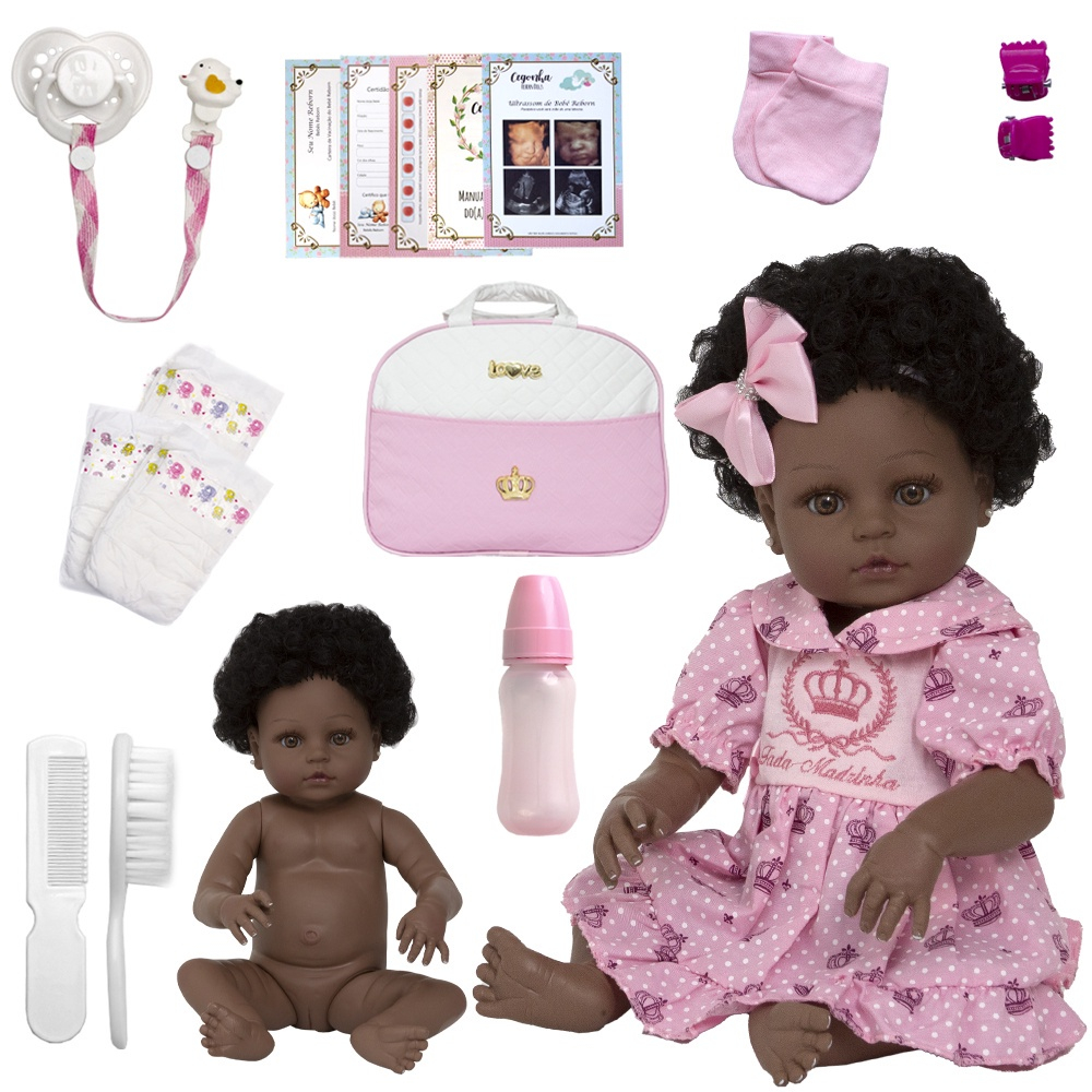 Bebê Reborn Boneca 100% Silicone Realista Negra Vários Itens na Americanas  Empresas