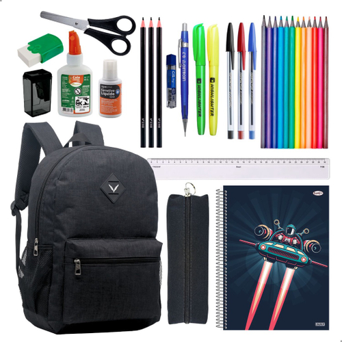 Kit Material Escolar Mochila Caderno Estojo Completo Masculino