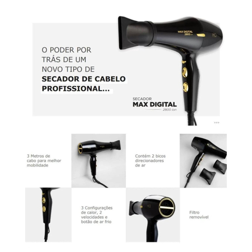 Secador De Cabelo Profissional Mq Max Digital 2800 220v Cor Preto