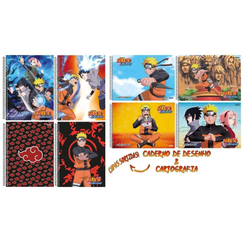 Kit 5 Cadernos Naruto Shippuden + Caderno Desenho Naruto Sd