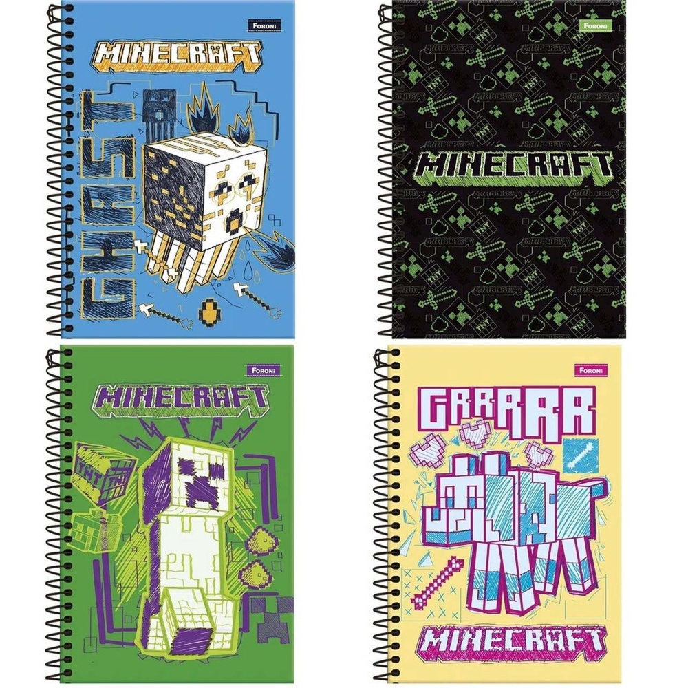 3 Caderno Minecraft Espiral + Brochura 1/4 + Caderno Desenho em Promoção na  Americanas