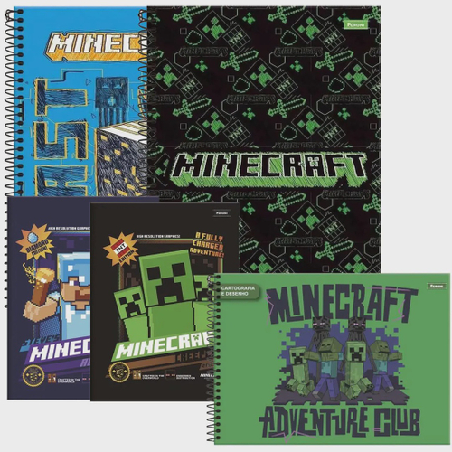 Kit 5 Caderno Brochurão Minecraft + Caderno Desenho - Foroni