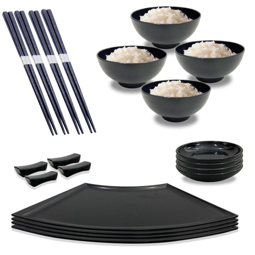 Kit Jogo Jantar Redondo 4 Lugares Oriental Japonês 12 Peças