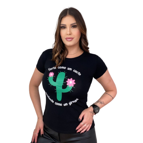 Camiseta feminina Branca cacto desenho kawaii em Promoção na Americanas