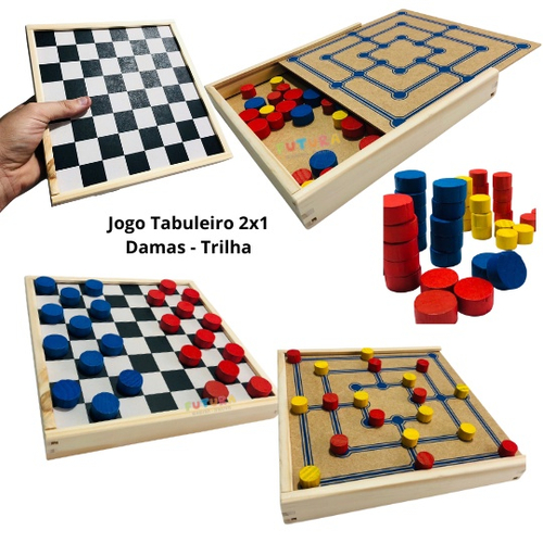 Dama/Trilha com Gaveta - Jogo de Tabuleiro