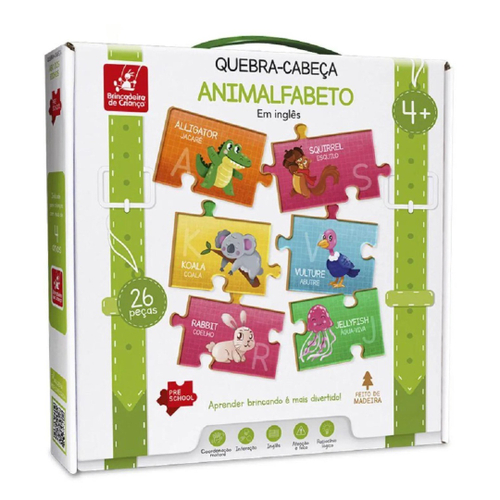 Jogo quebra-Cabeça Em Inglês Animalfabeto 26 Peças