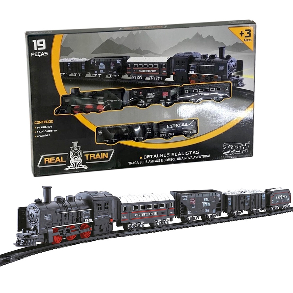 Trem eletrico infantil ferrorama locomotiva com som e luz trenzinho com  trilhos completo em Promoção na Americanas