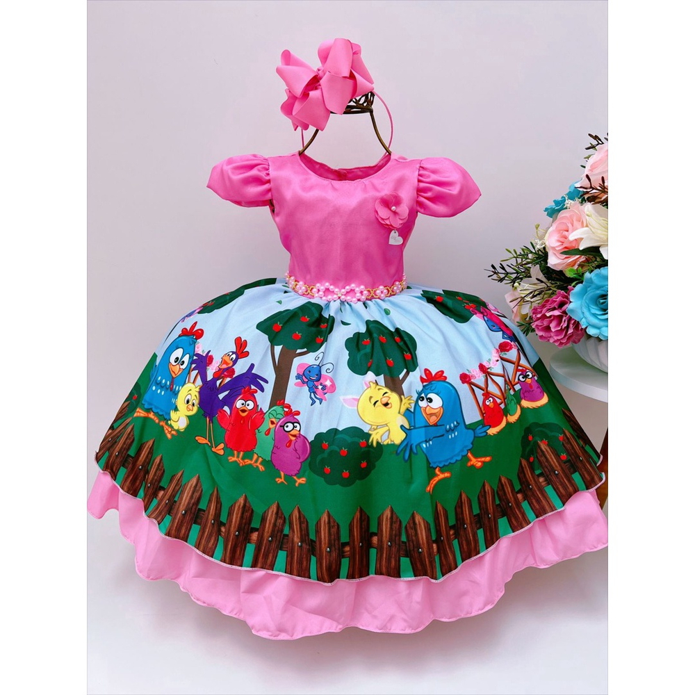 Vestido galinha pintadinha sales rosa luxo