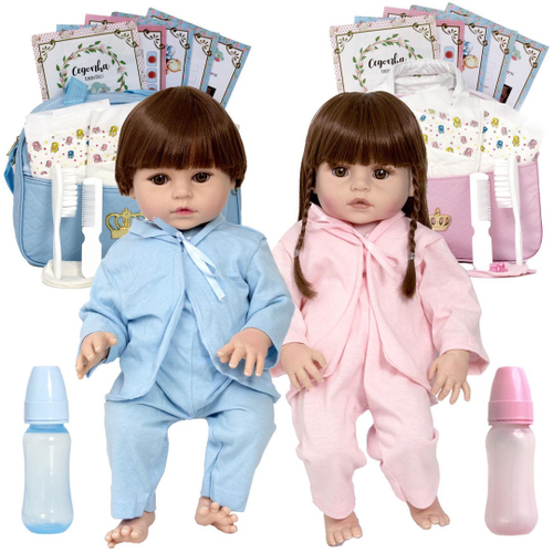 Bebe Reborn Boneca Gemeos Realista Toma Banho Casal