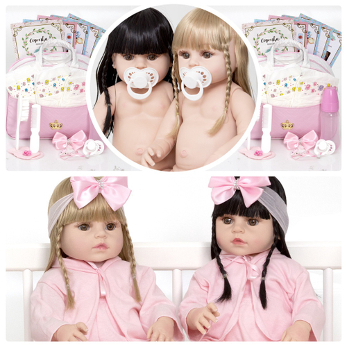 Bonecas Bebe Reborn Gêmeas Meninas Lindas Pagão Rosa Enxoval em Promoção na  Americanas