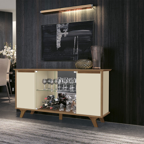 Aparador Buffet para Sala 4 Portas Ripado Eva Cimol MDF Off White