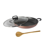 Paella Tacho N32 Antiaderente Com Tampa Vidro Colher Rosê